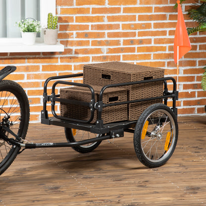 Bike Cargo Trailer Bicycle Cart Detachable with 2 Wheels Reflectors and Flag Frame with Shock Absorber 70L Capacity 40 kg Load 125x64x53.5 cm Black