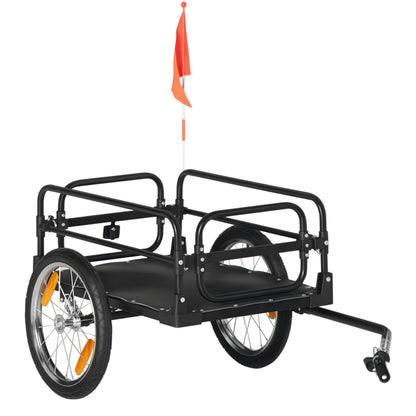 Bike Cargo Trailer Bicycle Cart Detachable with 2 Wheels Reflectors and Flag Frame with Shock Absorber 70L Capacity 40 kg Load 125x64x53.5 cm Black
