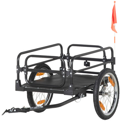 Bike Cargo Trailer Bicycle Cart Detachable with 2 Wheels Reflectors and Flag Frame with Shock Absorber 70L Capacity 40 kg Load 125x64x53.5 cm Black