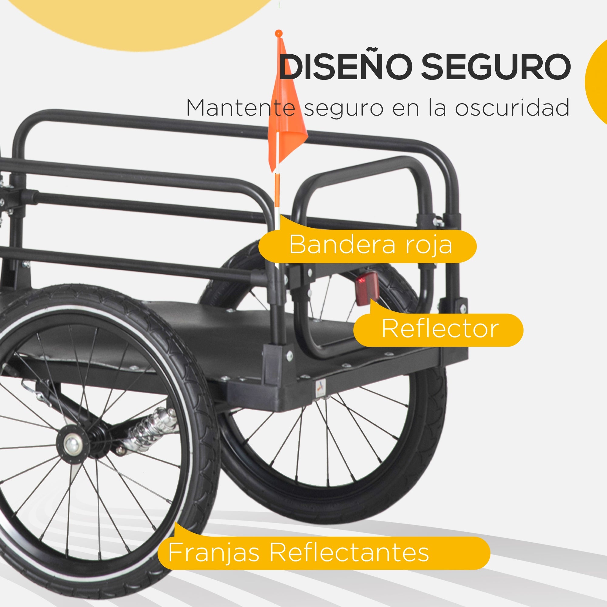Bike Cargo Trailer Bicycle Cart Detachable with 2 Wheels Reflectors and Flag Frame with Shock Absorber 70L Capacity 40 kg Load 125x64x53.5 cm Black
