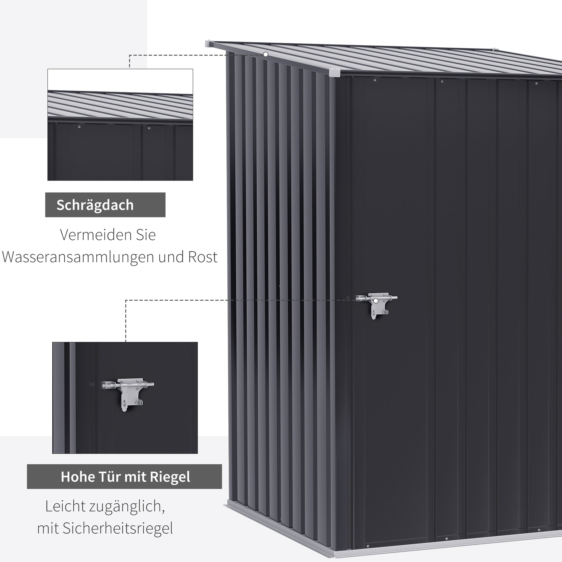 Metal Tool Shed 1.6m³ 100x103x160cm Tool Shed with Pent Roof Lockable Door Weatherproof Garden Shed Outdoor Cabinet for Garden Exterior, Dark Gray