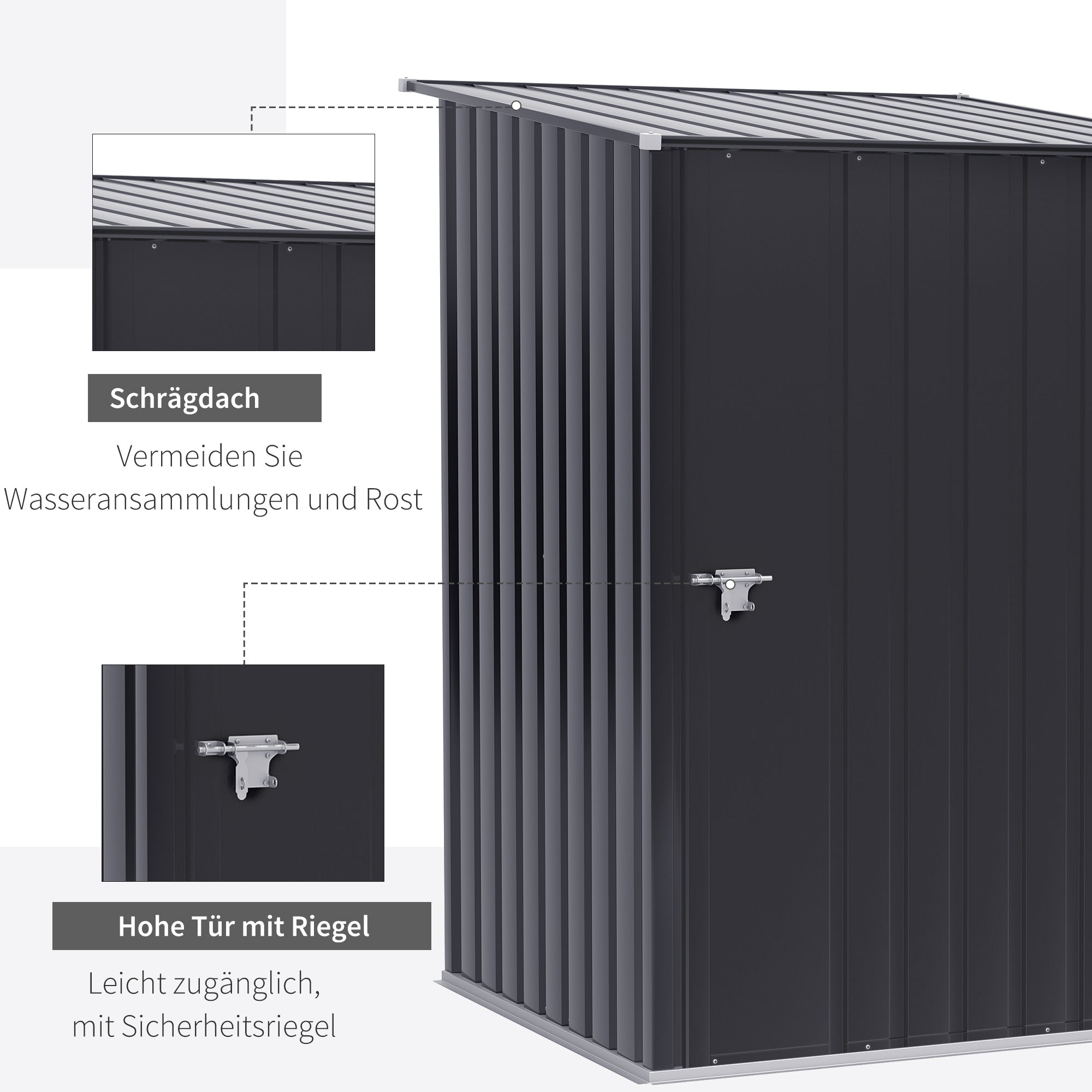 Metal Tool Shed 1.6m³ 100x103x160cm Tool Shed with Pent Roof Lockable Door Weatherproof Garden Shed Outdoor Cabinet for Garden Exterior, Dark Gray