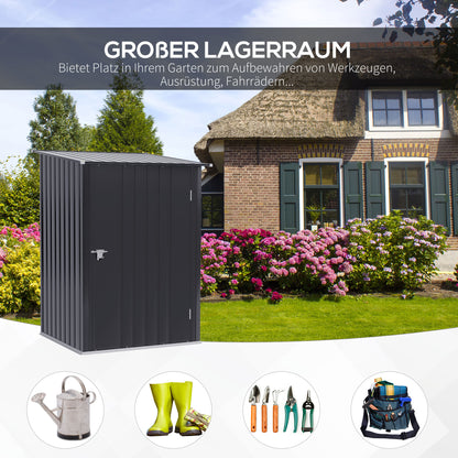Metal Tool Shed 1.6m³ 100x103x160cm Tool Shed with Pent Roof Lockable Door Weatherproof Garden Shed Outdoor Cabinet for Garden Exterior, Dark Gray