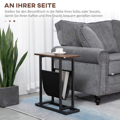 Side Table with Fabric Bag, Coffee Table, End Table with Steel Frame, Nightstand, Coffee Table for Bedroom, Living Room, Dark Brown + Black, 49 x 19 x 55 cm