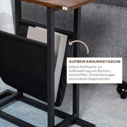 Side Table with Fabric Bag, Coffee Table, End Table with Steel Frame, Nightstand, Coffee Table for Bedroom, Living Room, Dark Brown + Black, 49 x 19 x 55 cm
