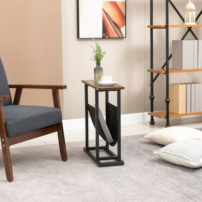 Side Table with Fabric Bag, Coffee Table, End Table with Steel Frame, Nightstand, Coffee Table for Bedroom, Living Room, Dark Brown + Black, 49 x 19 x 55 cm
