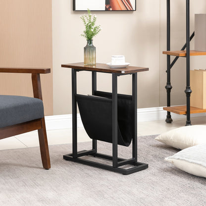 Side Table with Fabric Bag, Coffee Table, End Table with Steel Frame, Nightstand, Coffee Table for Bedroom, Living Room, Dark Brown + Black, 49 x 19 x 55 cm