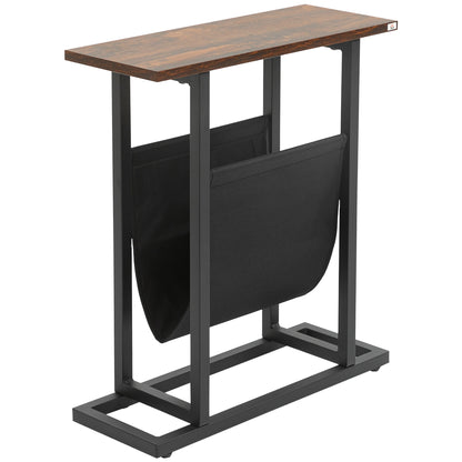 Side Table with Fabric Bag, Coffee Table, End Table with Steel Frame, Nightstand, Coffee Table for Bedroom, Living Room, Dark Brown + Black, 49 x 19 x 55 cm