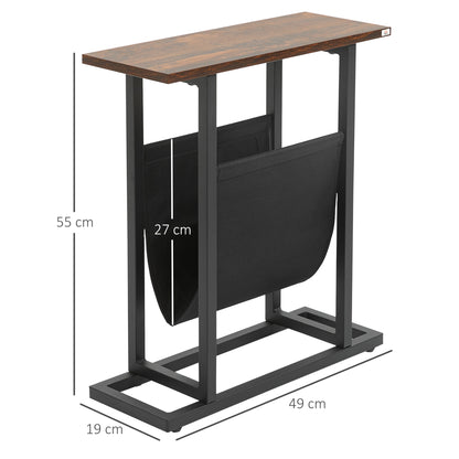 Side Table with Fabric Bag, Coffee Table, End Table with Steel Frame, Nightstand, Coffee Table for Bedroom, Living Room, Dark Brown + Black, 49 x 19 x 55 cm