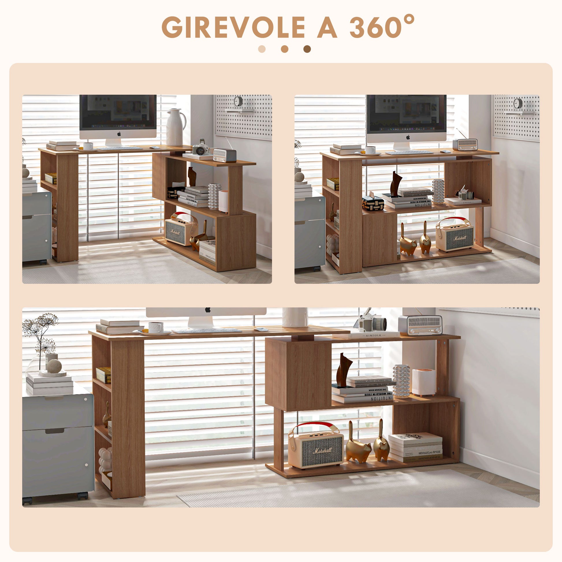 Reversible Corner Desk with 5 Shelves, Corner Computer Desk in Wood, for Office, Living Room and Study, Industrial Style, 120x110x74.5 cm, Steel Color