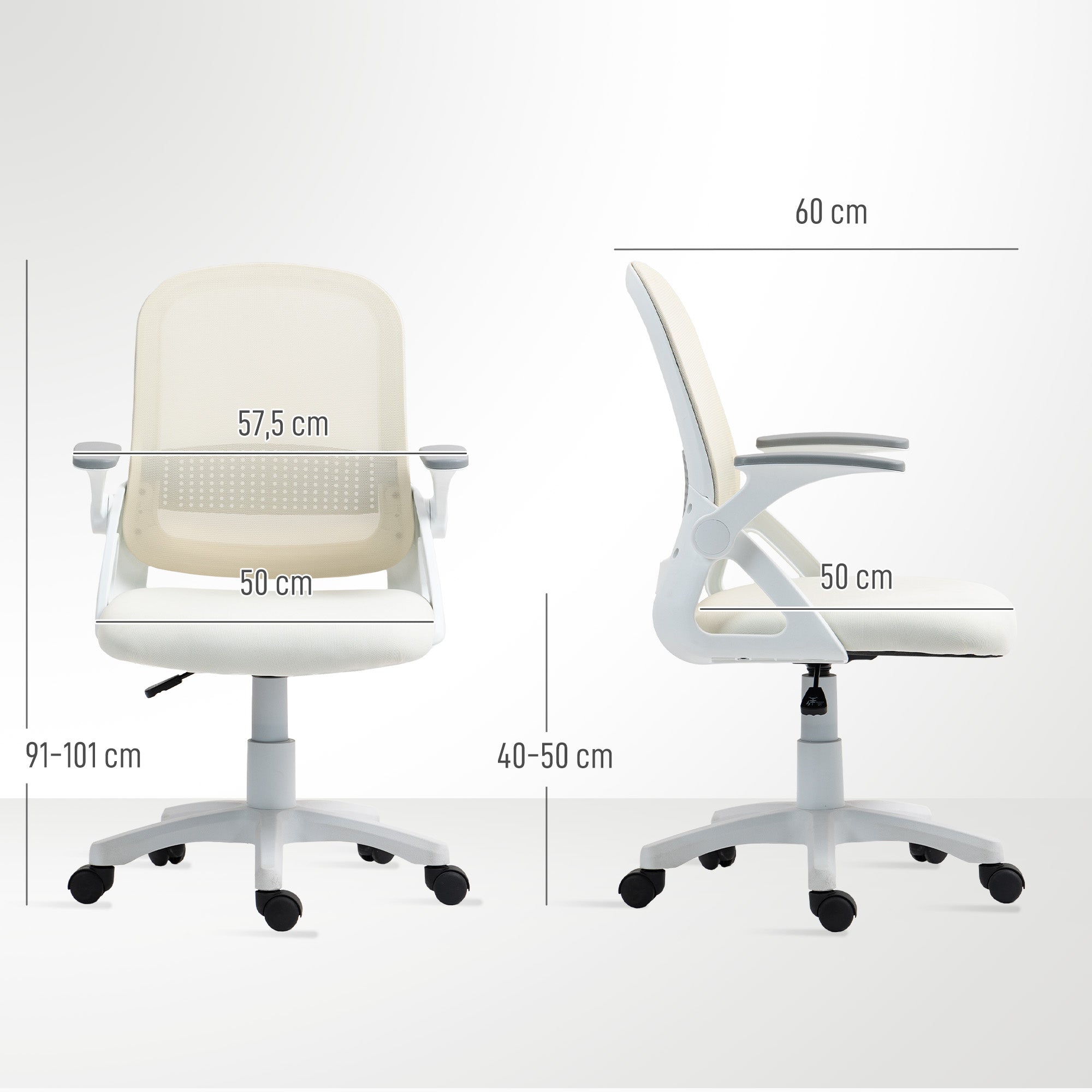 Ergonomic Mesh Office Chair with Flip-Up Arms, Lumbar Support, Adjustable Height & Tilt — White