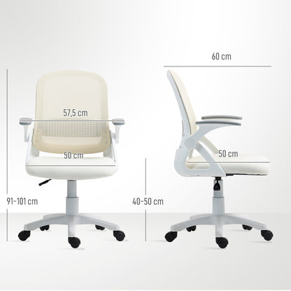 Ergonomic Mesh Office Chair with Flip-Up Arms, Lumbar Support, Adjustable Height & Tilt — White