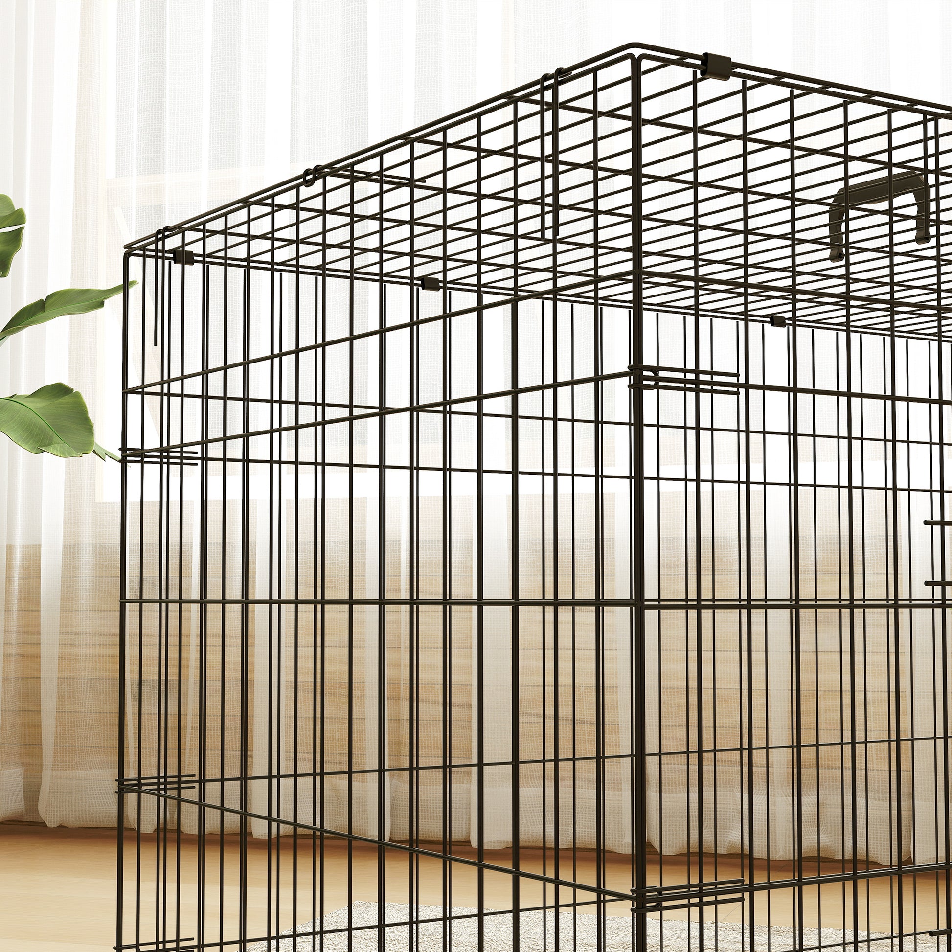Dog Crate, Foldable Dog Transport Crate with 2 Doors, Removable Tray, Washable Soft Bed, Steel Frame, 105 x 70 x 75 cm, Black