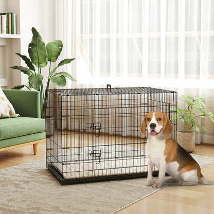 Dog Crate, Foldable Dog Transport Crate with 2 Doors, Removable Tray, Washable Soft Bed, Steel Frame, 105 x 70 x 75 cm, Black