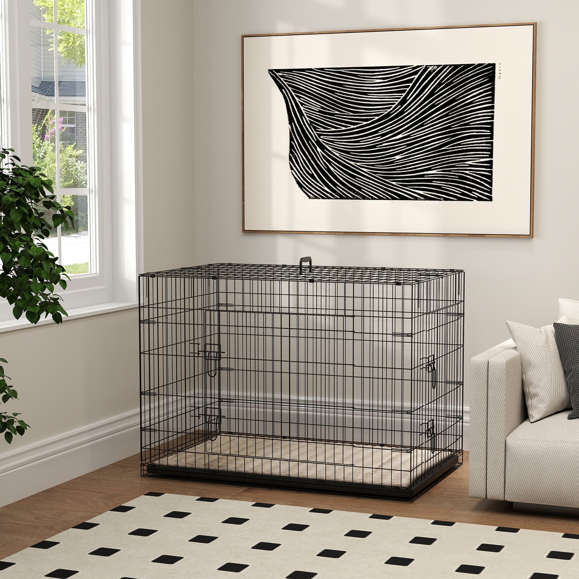 Dog Crate, Foldable Dog Transport Crate with 2 Doors, Removable Tray, Washable Soft Bed, Steel Frame, 105 x 70 x 75 cm, Black