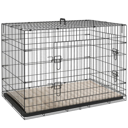 Dog Crate, Foldable Dog Transport Crate with 2 Doors, Removable Tray, Washable Soft Bed, Steel Frame, 105 x 70 x 75 cm, Black
