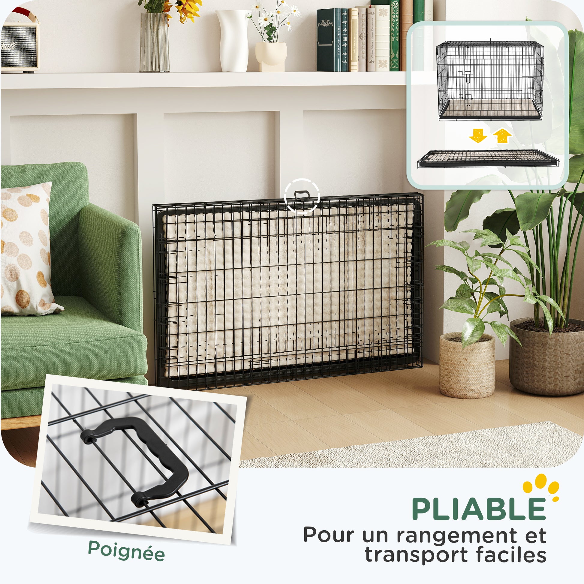 Dog Crate, Foldable Dog Transport Crate with 2 Doors, Removable Tray, Washable Soft Bed, Steel Frame, 105 x 70 x 75 cm, Black
