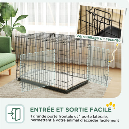 Dog Crate, Foldable Dog Transport Crate with 2 Doors, Removable Tray, Washable Soft Bed, Steel Frame, 105 x 70 x 75 cm, Black