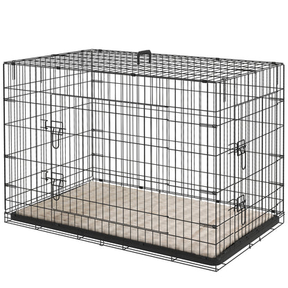 Dog Crate, Foldable Dog Transport Crate with 2 Doors, Removable Tray, Washable Soft Bed, Steel Frame, 105 x 70 x 75 cm, Black