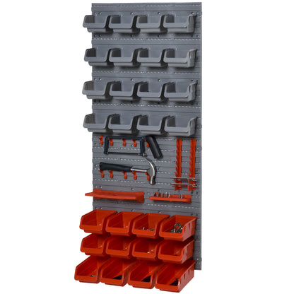 44-Piece Wall Tool Organizer 95x54 cm Tool Wall Shelf with 28 Stackable Boxes and Different Hooks in Gray and Red