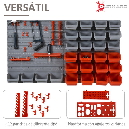 44-Piece Wall Tool Organizer 95x54 cm Tool Wall Shelf with 28 Stackable Boxes and Different Hooks in Gray and Red