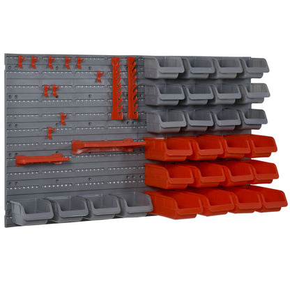 44-Piece Wall Tool Organizer 95x54 cm Tool Wall Shelf with 28 Stackable Boxes and Different Hooks in Gray and Red