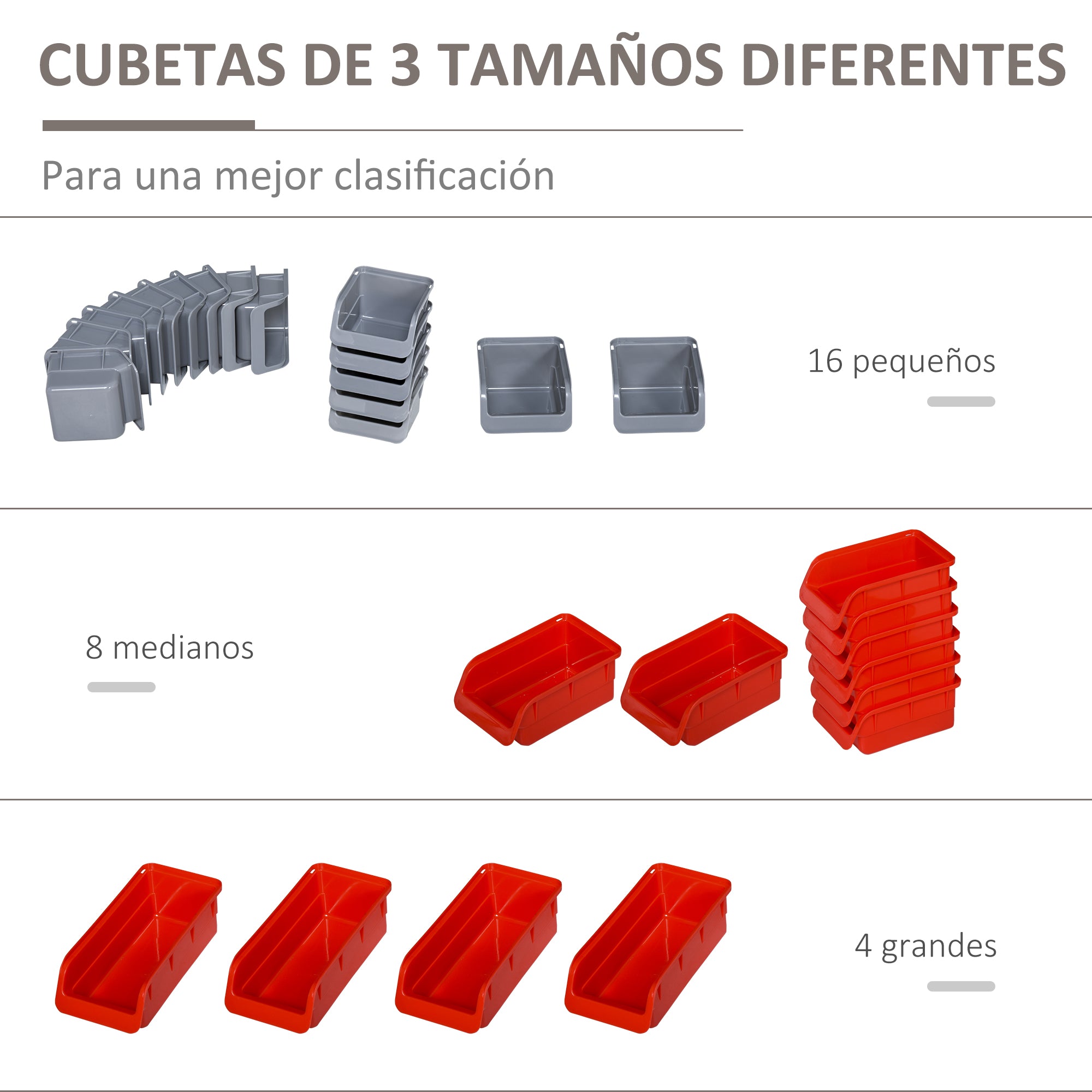 44-Piece Wall Tool Organizer 95x54 cm Tool Wall Shelf with 28 Stackable Boxes and Different Hooks in Gray and Red