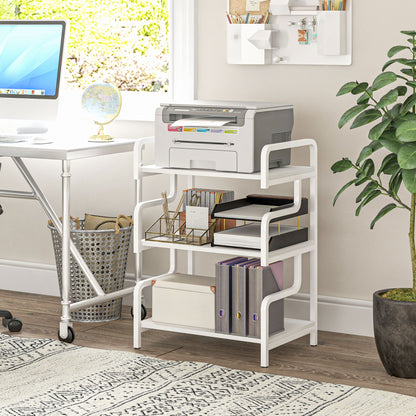 3-Tier Printer Stand, Storage Shelf, Wooden and Metal Printer Stand 55x40x77cm for Home Office White