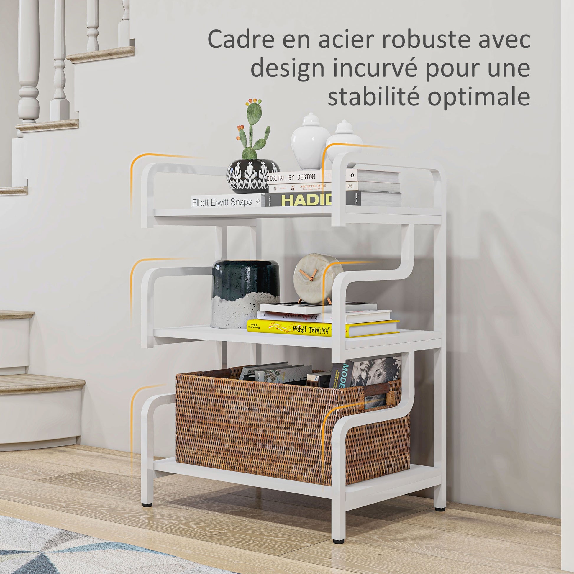 3-Tier Printer Stand, Storage Shelf, Wooden and Metal Printer Stand 55x40x77cm for Home Office White