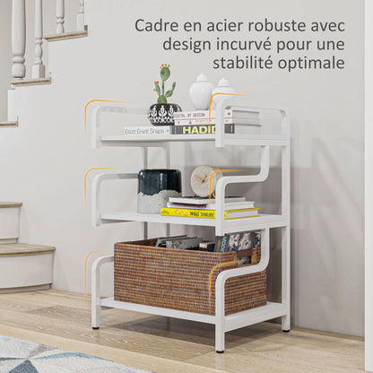 3-Tier Printer Stand, Storage Shelf, Wooden and Metal Printer Stand 55x40x77cm for Home Office White