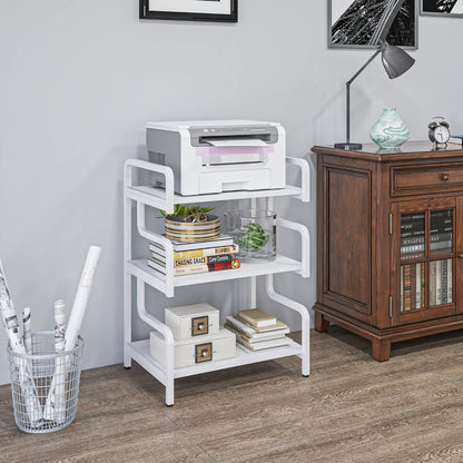 3-Tier Printer Stand, Storage Shelf, Wooden and Metal Printer Stand 55x40x77cm for Home Office White
