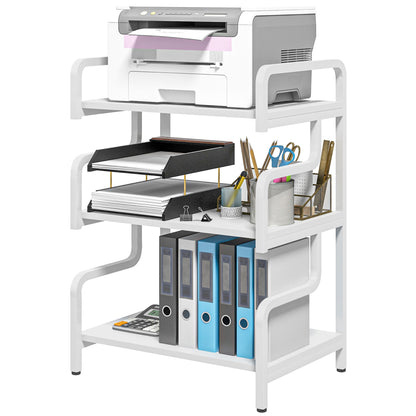 3-Tier Printer Stand, Storage Shelf, Wooden and Metal Printer Stand 55x40x77cm for Home Office White