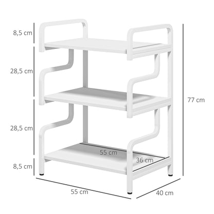 3-Tier Printer Stand, Storage Shelf, Wooden and Metal Printer Stand 55x40x77cm for Home Office White