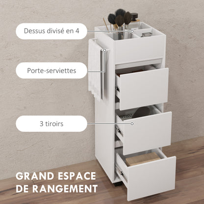 Bathroom Cabinet Storage Unit with 4 Compartments on Top, 3 Drawers and Towel Rack for Narrow Spaces, 35 x 30 x 90cm, White