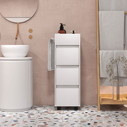 Bathroom Cabinet Storage Unit with 4 Compartments on Top, 3 Drawers and Towel Rack for Narrow Spaces, 35 x 30 x 90cm, White