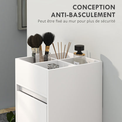 Bathroom Cabinet Storage Unit with 4 Compartments on Top, 3 Drawers and Towel Rack for Narrow Spaces, 35 x 30 x 90cm, White