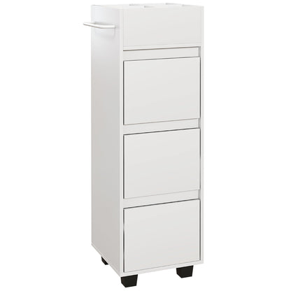 Bathroom Cabinet Storage Unit with 4 Compartments on Top, 3 Drawers and Towel Rack for Narrow Spaces, 35 x 30 x 90cm, White