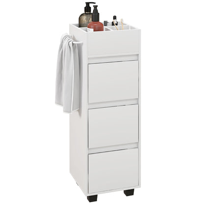 Bathroom Cabinet Storage Unit with 4 Compartments on Top, 3 Drawers and Towel Rack for Narrow Spaces, 35 x 30 x 90cm, White