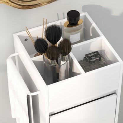 Bathroom Cabinet Storage Unit with 4 Compartments on Top, 3 Drawers and Towel Rack for Narrow Spaces, 35 x 30 x 90cm, White