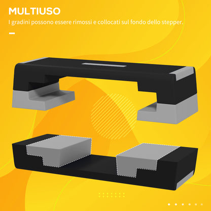 SPORTNOW Adjustable Height Stepper with Removable Steps and Non-Slip Base, Aerobic Step in ABS, 97x36x15/20/25 cm, Gray