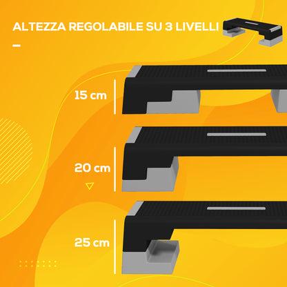 SPORTNOW Adjustable Height Stepper with Removable Steps and Non-Slip Base, Aerobic Step in ABS, 97x36x15/20/25 cm, Gray