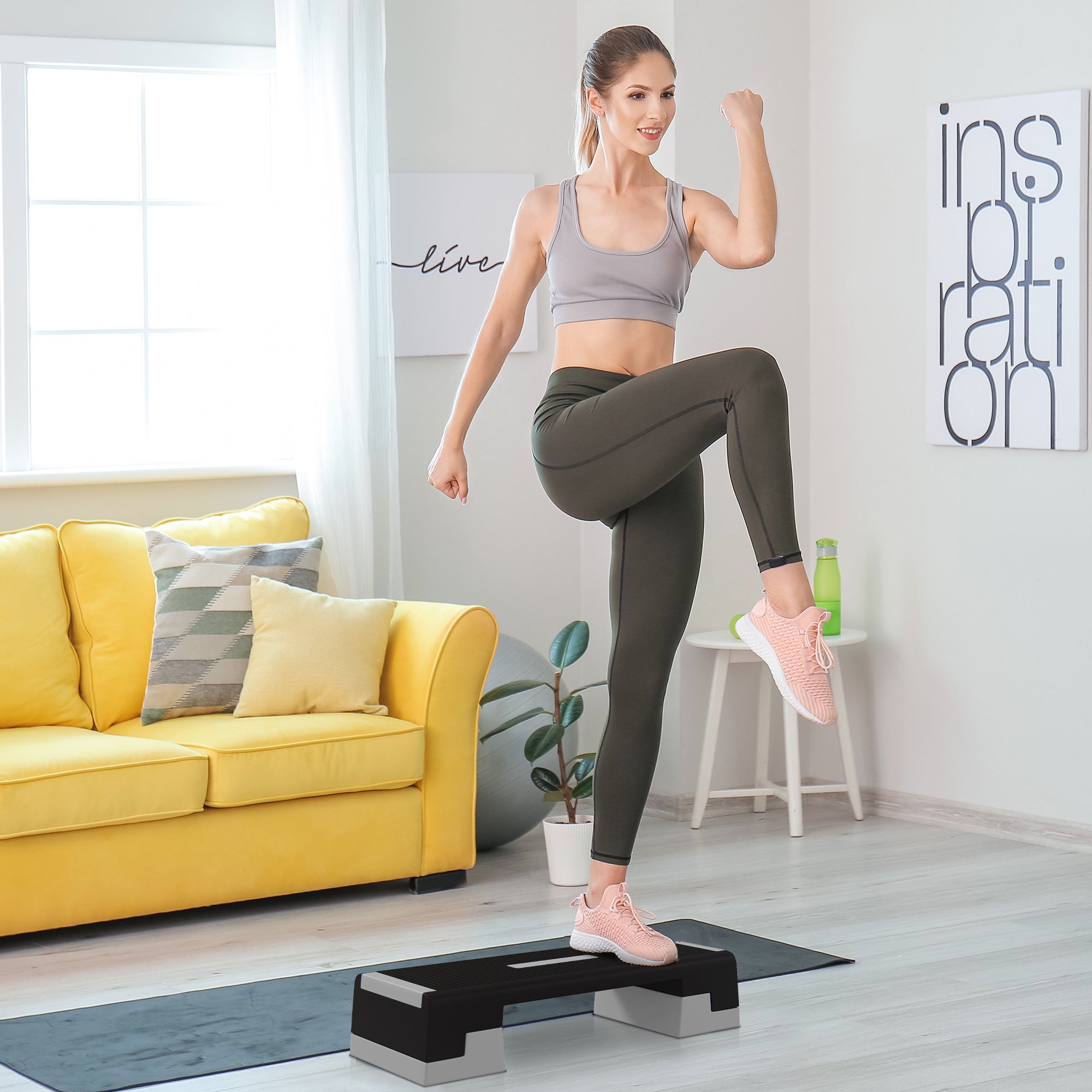 SPORTNOW Adjustable Height Stepper with Removable Steps and Non-Slip Base, Aerobic Step in ABS, 97x36x15/20/25 cm, Gray