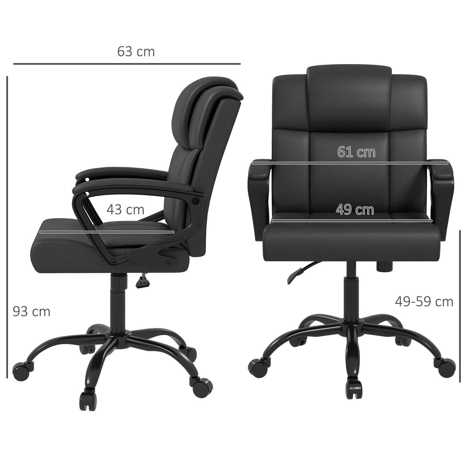 Ergonomic Office Chair, Adjustable Height, Synthetic Covering, Swivel Computer Chair, 120 kg Weight Capacity, Black