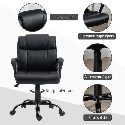 Ergonomic Office Chair, Adjustable Height, Synthetic Covering, Swivel Computer Chair, 120 kg Weight Capacity, Black