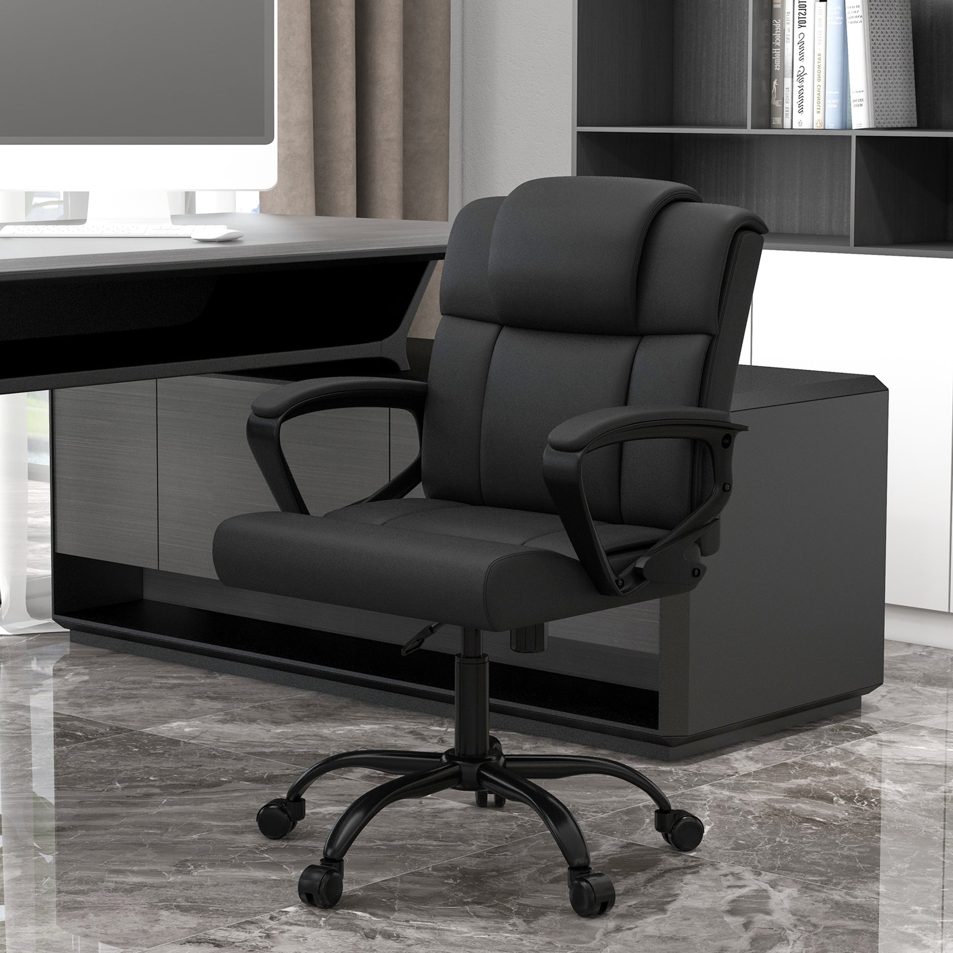 Ergonomic Office Chair, Adjustable Height, Synthetic Covering, Swivel Computer Chair, 120 kg Weight Capacity, Black