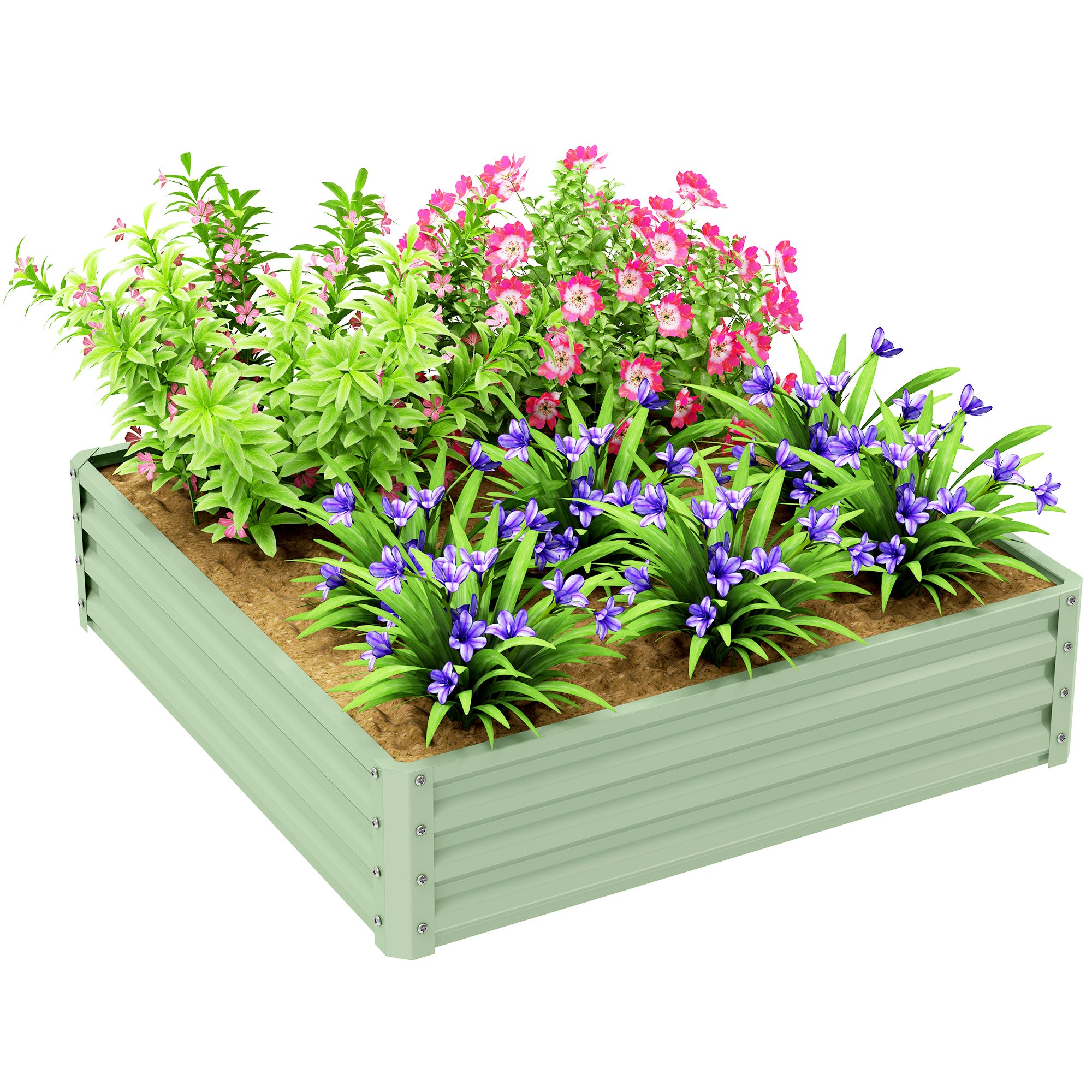Raised Garden Bed, Planter Box, Vegetable Bed, Planting Box, Herb Bed for Garden, Patio, Balcony, Steel, Green, 120 x 120 x 30 cm