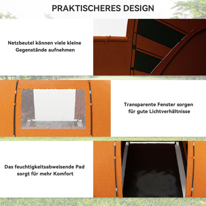 Tunnel Tent for 4–6 People – Waterproof 2000mm Family Camping Tent with Groundsheet and Entrance, Ideal for Travel, Trekking & Garden – Orange