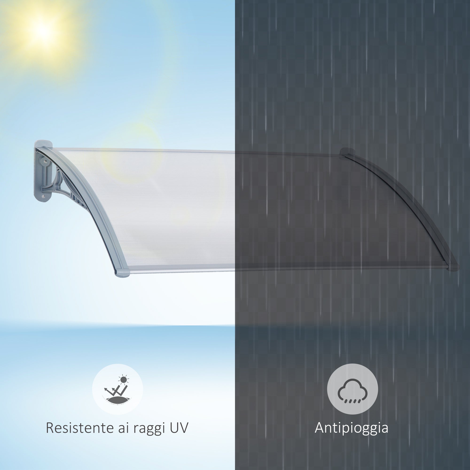 Outdoor Canopy 140x70x21 cm in Plastic and Aluminum for Balconies, Doors, and Windows UV Resistant, Gray