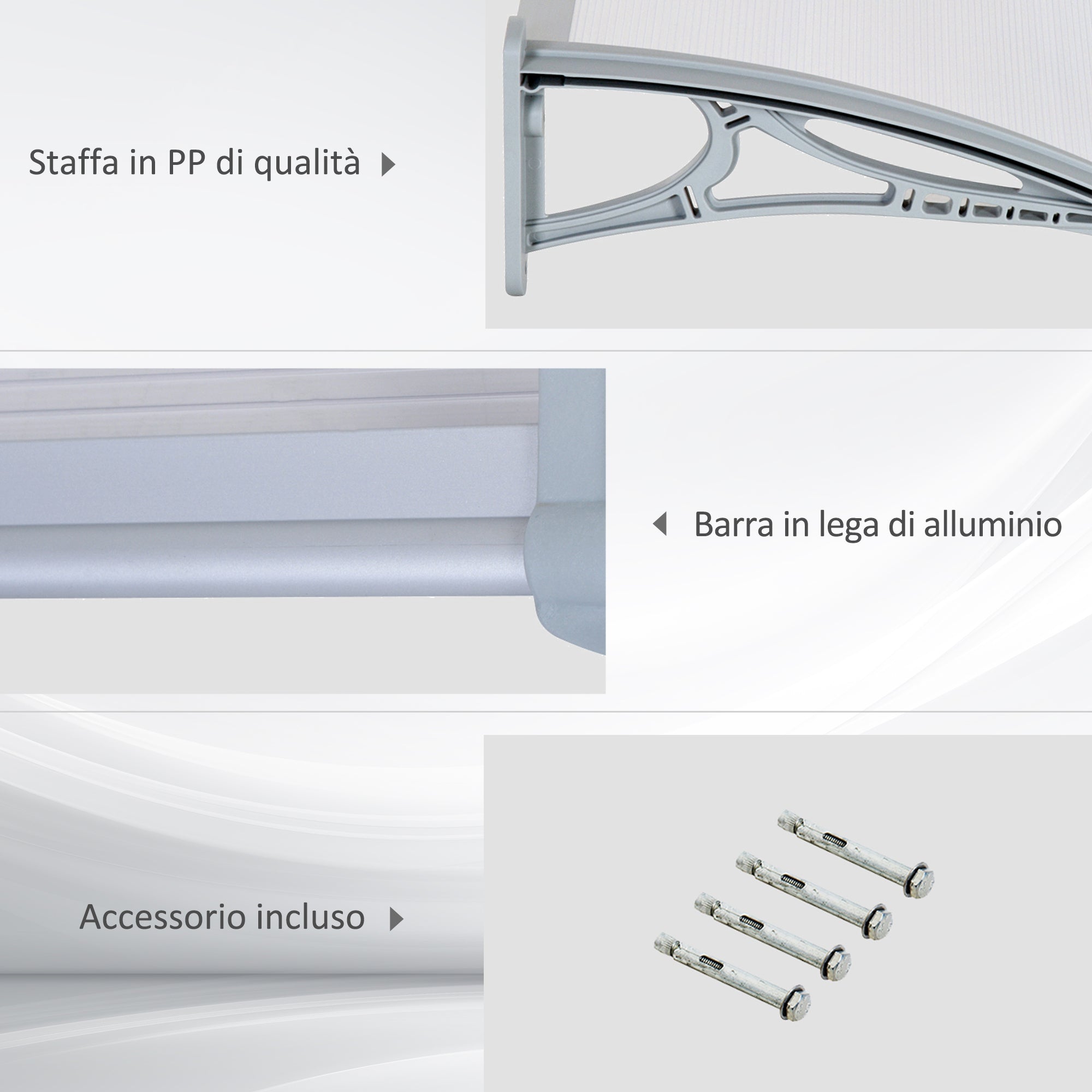 Outdoor Canopy 140x70x21 cm in Plastic and Aluminum for Balconies, Doors, and Windows UV Resistant, Gray