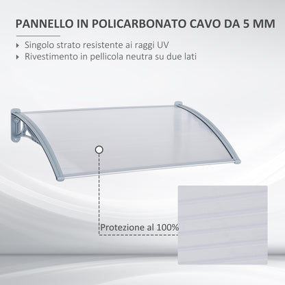 Outdoor Canopy 140x70x21 cm in Plastic and Aluminum for Balconies, Doors, and Windows UV Resistant, Gray